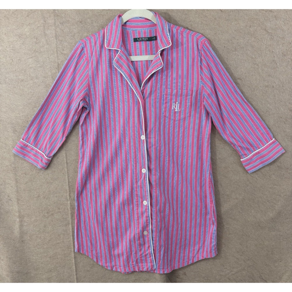 Lauren Ralph Lauren Pink & Blue Striped Button-Front Pajama Top